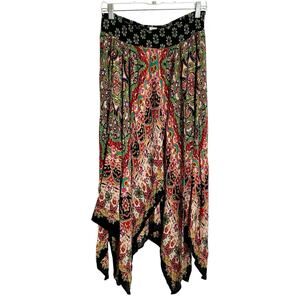 Bila Handkerchief Hem Skirt Size L Large Midi Bohemian Hippie Multicolor Floral